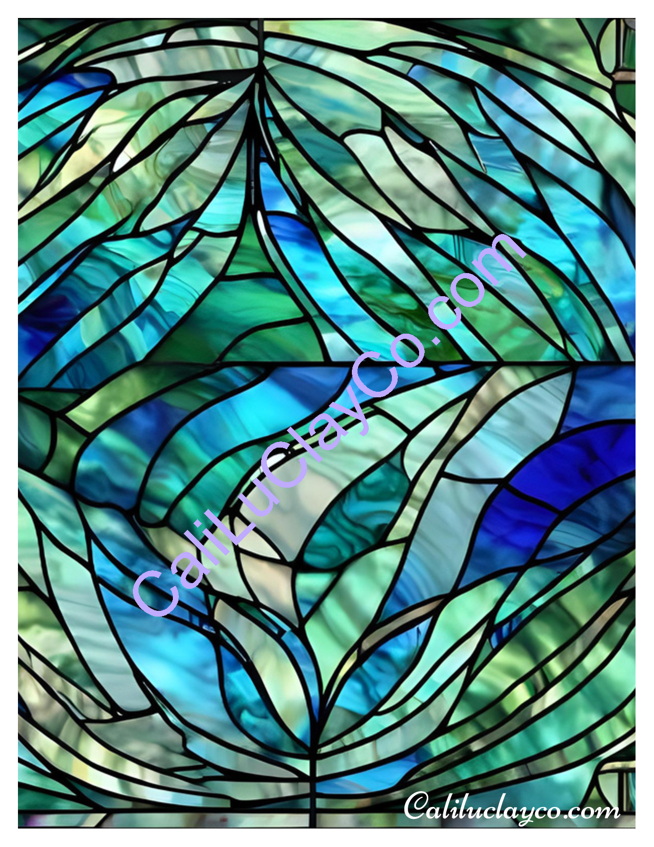 Teal Stained Glass Pattern #27 Left & Right Polymer Clay Water-Soluble Transfer Sheet / Tattoo Paper