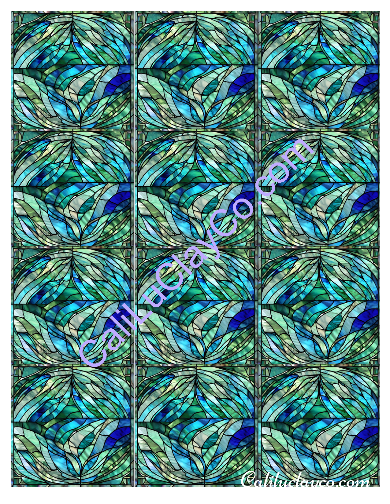 Teal Stained Glass Pattern #27 MULTI Left & Right Polymer Clay Water-Soluble Transfer Sheet / Tattoo Paper