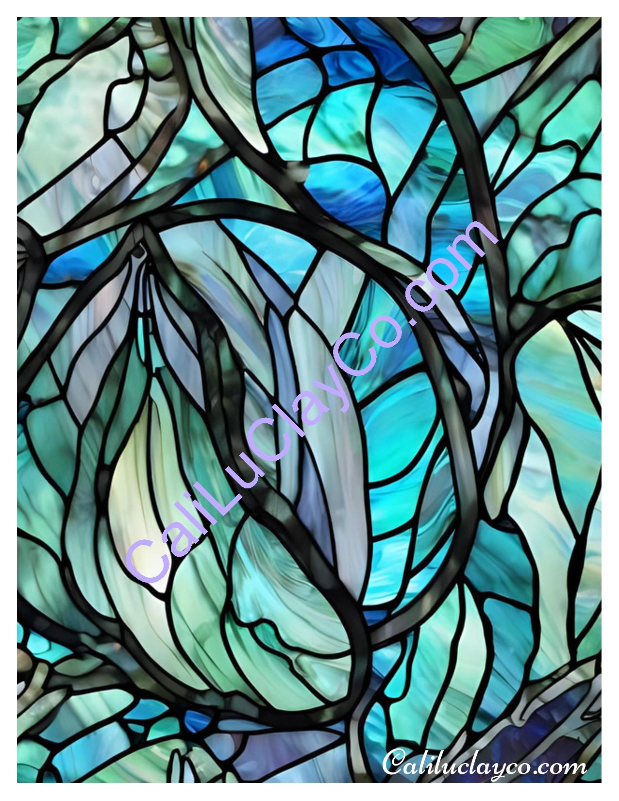 Teal Stained Glass Pattern #28 Left & Right Polymer Clay Water-Soluble Transfer Sheet / Tattoo Paper