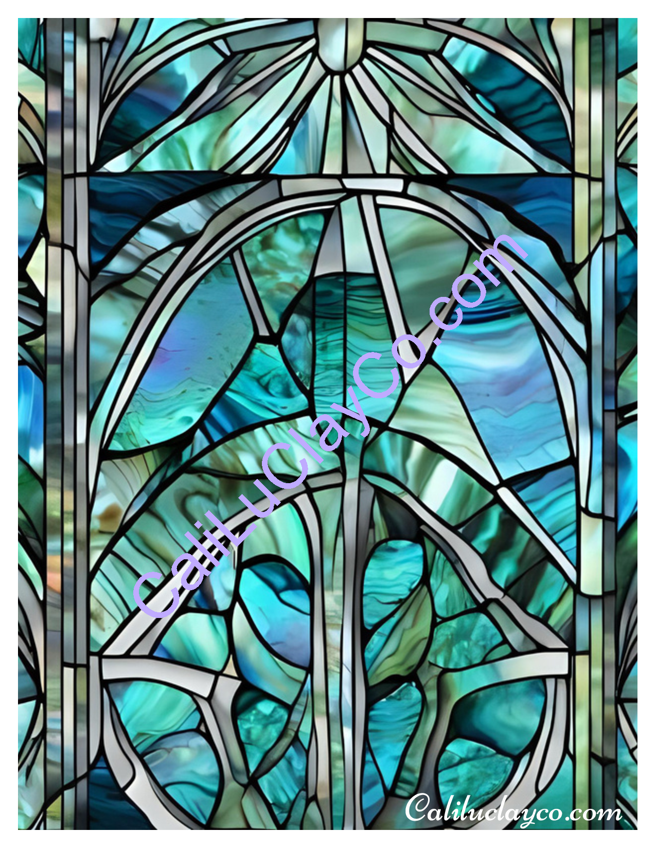 Teal Stained Glass Pattern #29 Left & Right Polymer Clay Water-Soluble Transfer Sheet / Tattoo Paper