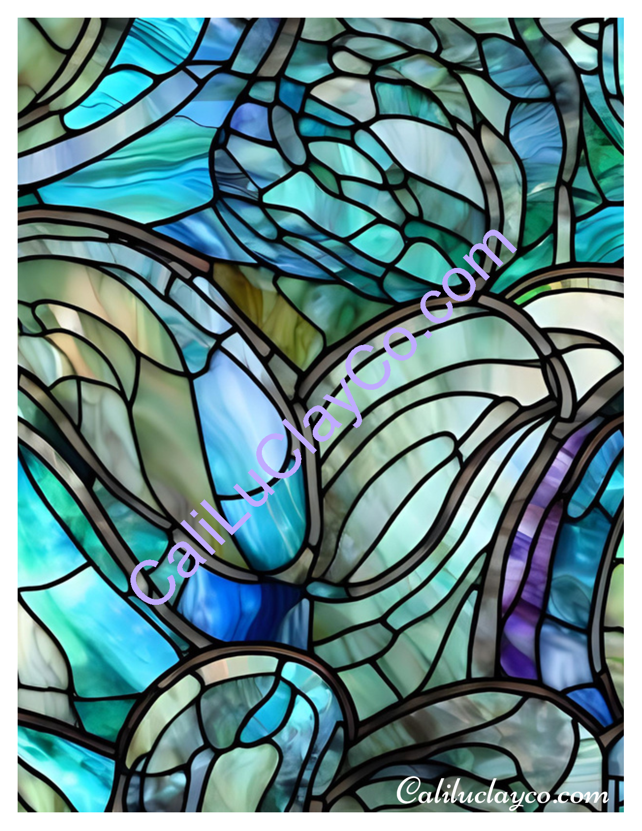 Teal Stained Glass Pattern #30 Left & Right Polymer Clay Water-Soluble Transfer Sheet / Tattoo Paper