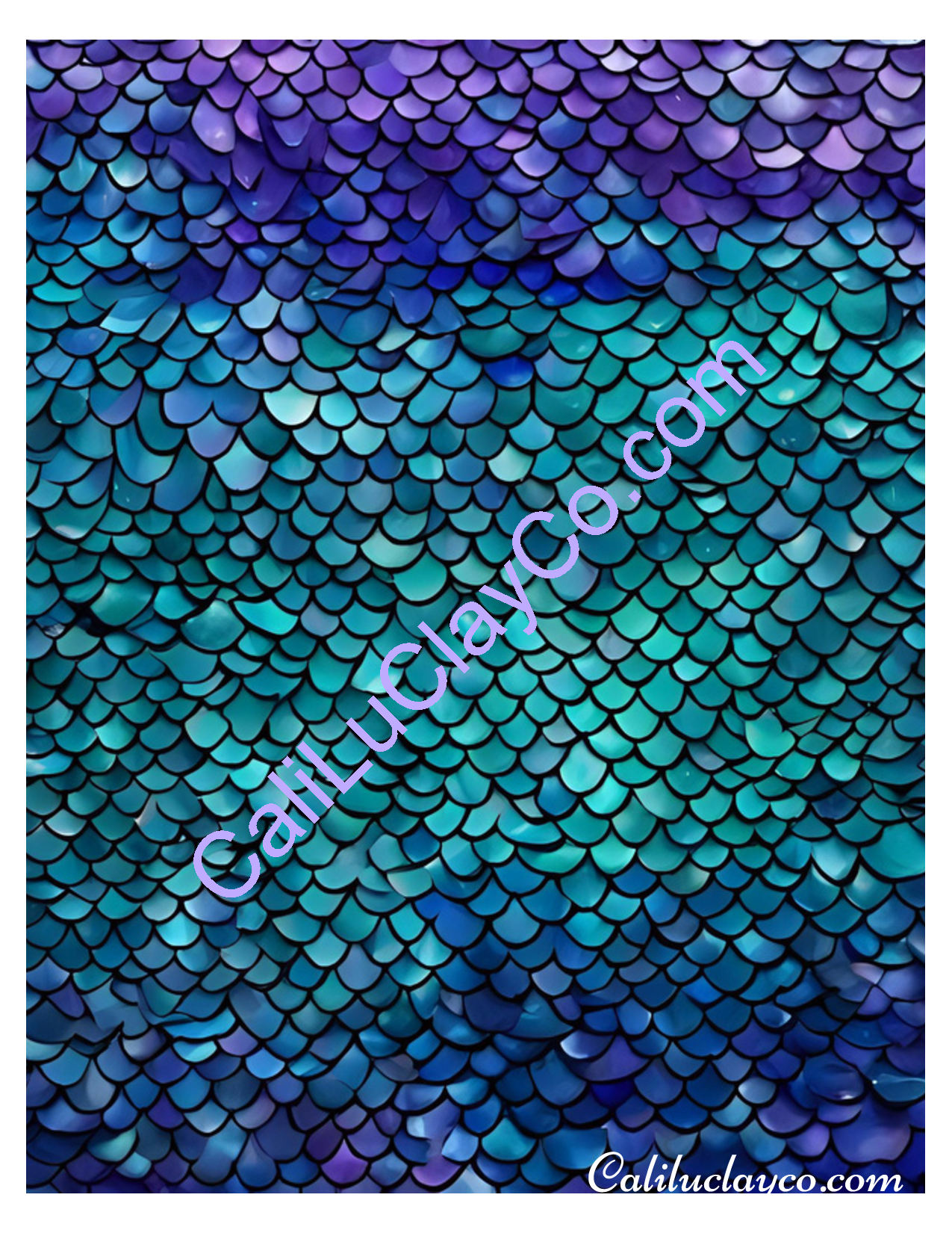Teal & Purple Mermaid Scales #2 Large & Multi x12 Polymer Clay Water-Soluble Transfer Sheet / Tattoo Paper