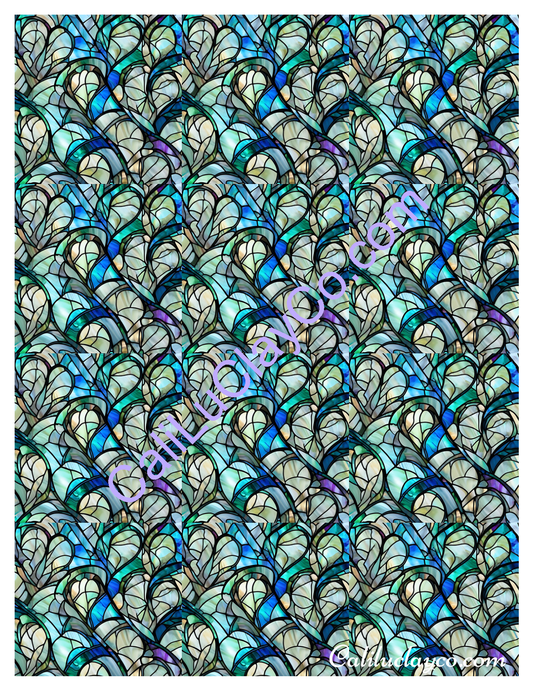 Teal Stained Glass Pattern #31 MULTI Polymer Clay Water-Soluble Transfer Sheet / Tattoo Paper