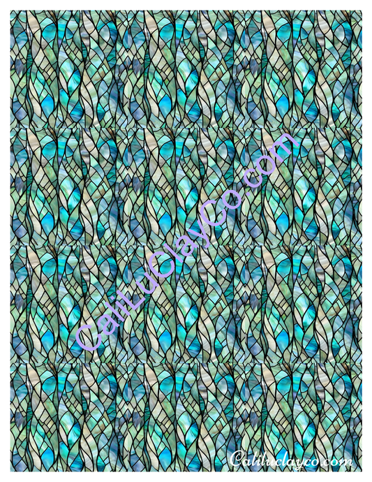 Teal Stained Glass Pattern #32 MULTI Left & Right Polymer Clay Water-Soluble Transfer Sheet / Tattoo Paper