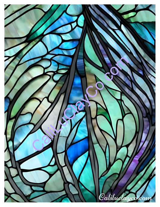 Teal Stained Glass Pattern #33 Left & Right Polymer Clay Water-Soluble Transfer Sheet / Tattoo Paper