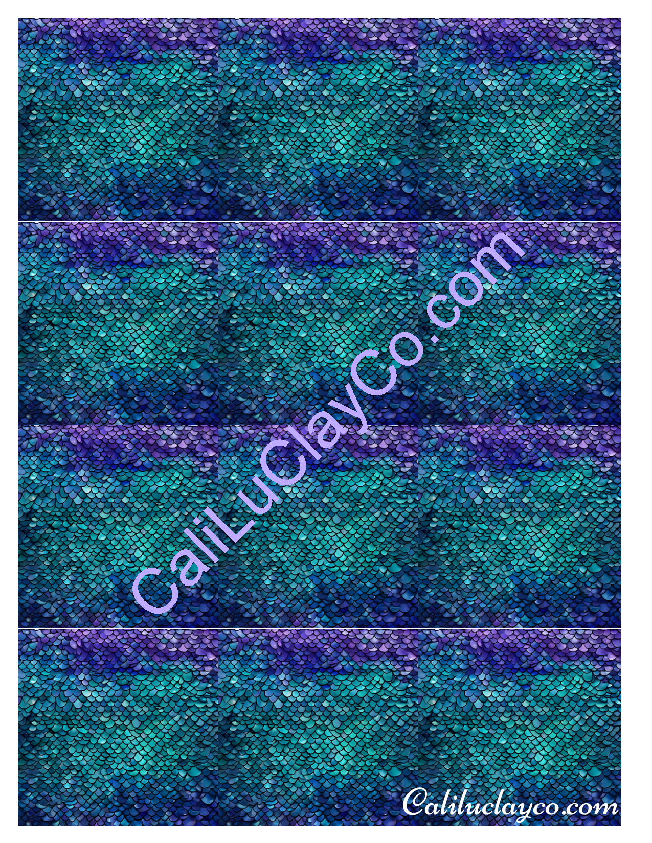 Teal & Purple Mermaid Scales #2 Large & Multi x12 Polymer Clay Water-Soluble Transfer Sheet / Tattoo Paper