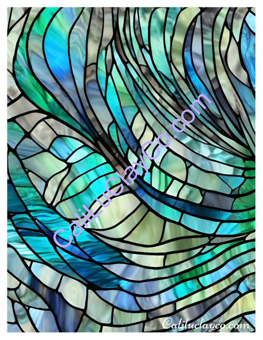 Abalone Stained Glass #5 Left & Right Polymer Clay Water-Soluble Transfer Sheet / Tattoo Paper