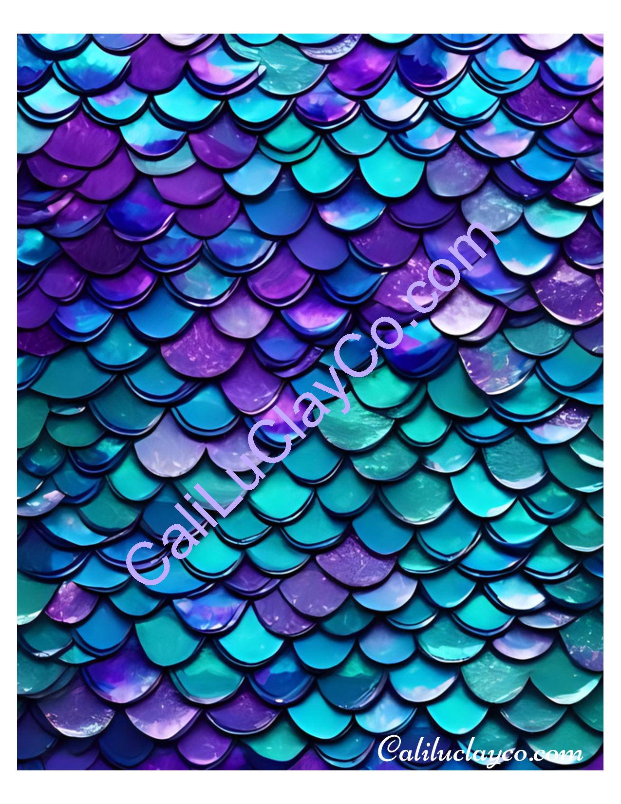 Teal & Purple Mermaid Scales #3 Large & Multi x12 Polymer Clay Water-Soluble Transfer Sheet / Tattoo Paper