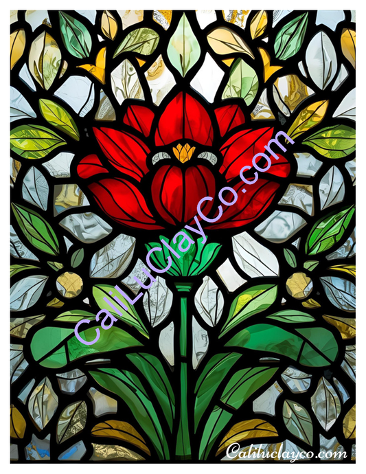 Floral Stained Glass #1 Polymer Clay Water-Soluble Transfer Sheet / Tattoo Paper