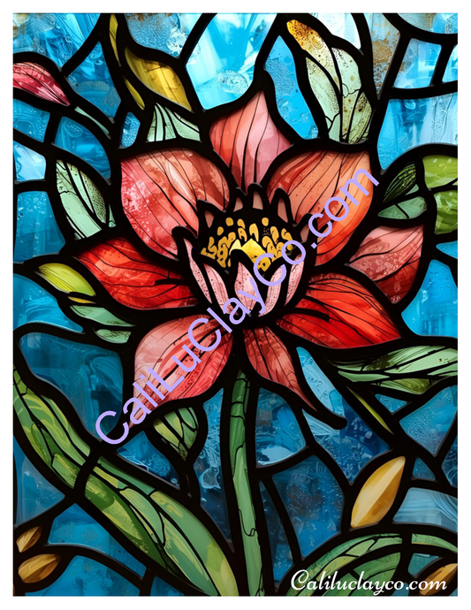 Floral Stained Glass #2 Left & Right Polymer Clay Water-Soluble Transfer Sheet / Tattoo Paper