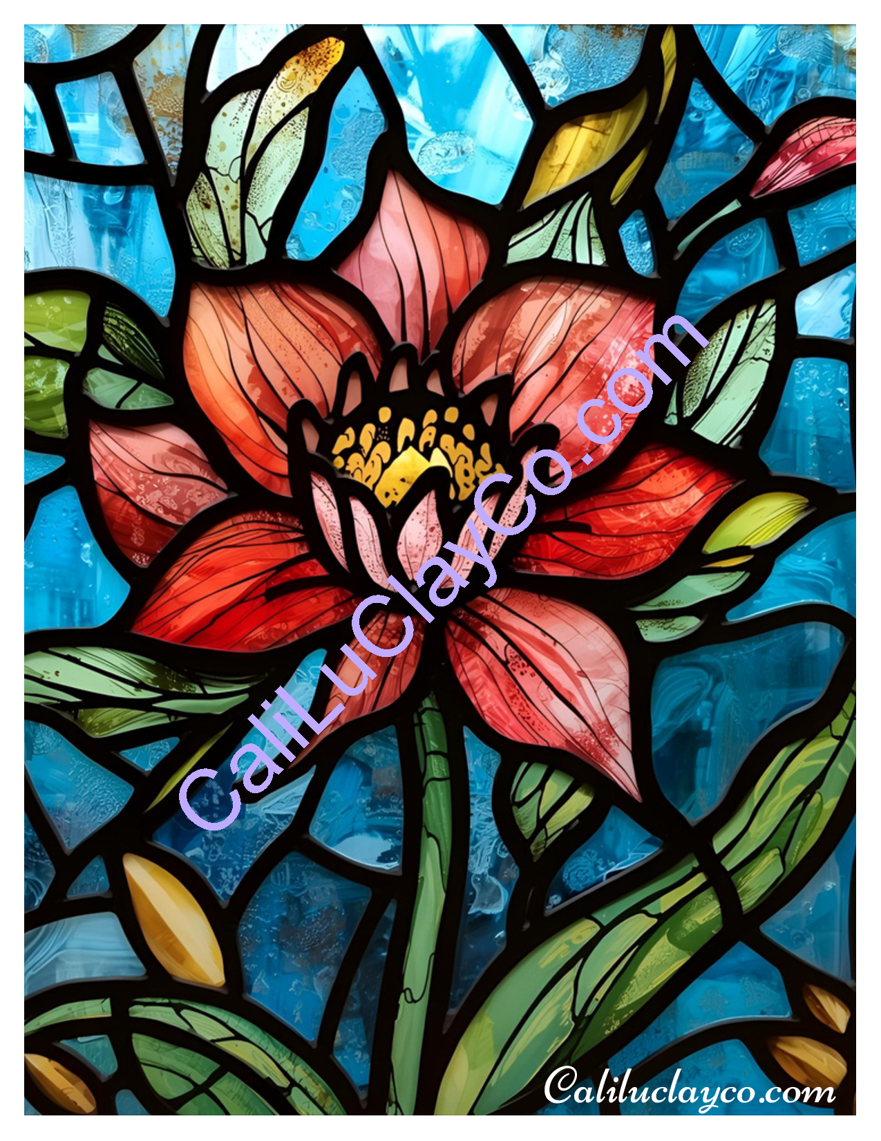 Floral Stained Glass #2 Left & Right Polymer Clay Water-Soluble Transfer Sheet / Tattoo Paper
