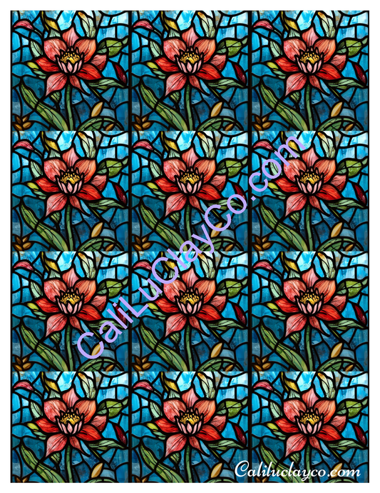 Floral Stained Glass #2 MULTI Left & Right Polymer Clay Water-Soluble Transfer Sheet / Tattoo Paper