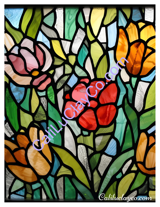 Floral Stained Glass #3 Left & Right Polymer Clay Water-Soluble Transfer Sheet / Tattoo Paper