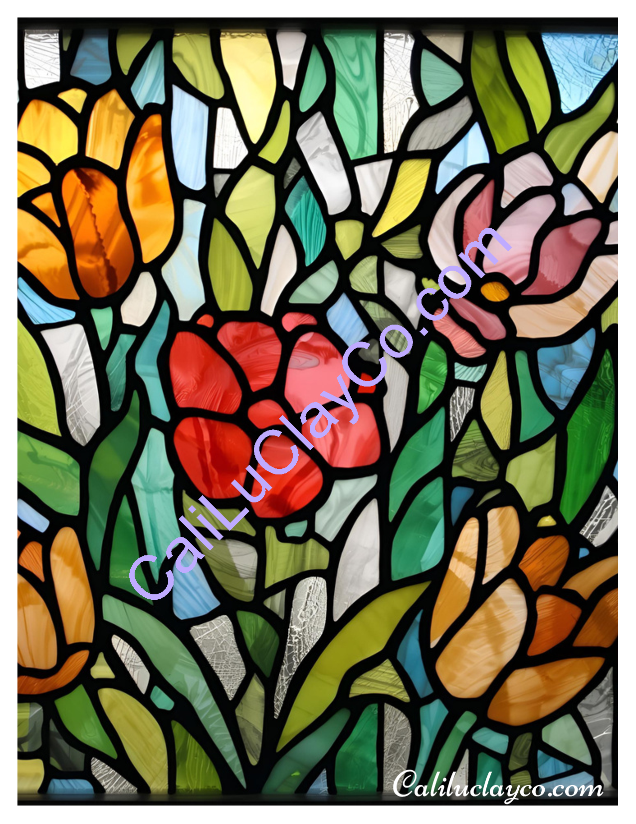 Floral Stained Glass #3 Left & Right Polymer Clay Water-Soluble Transfer Sheet / Tattoo Paper
