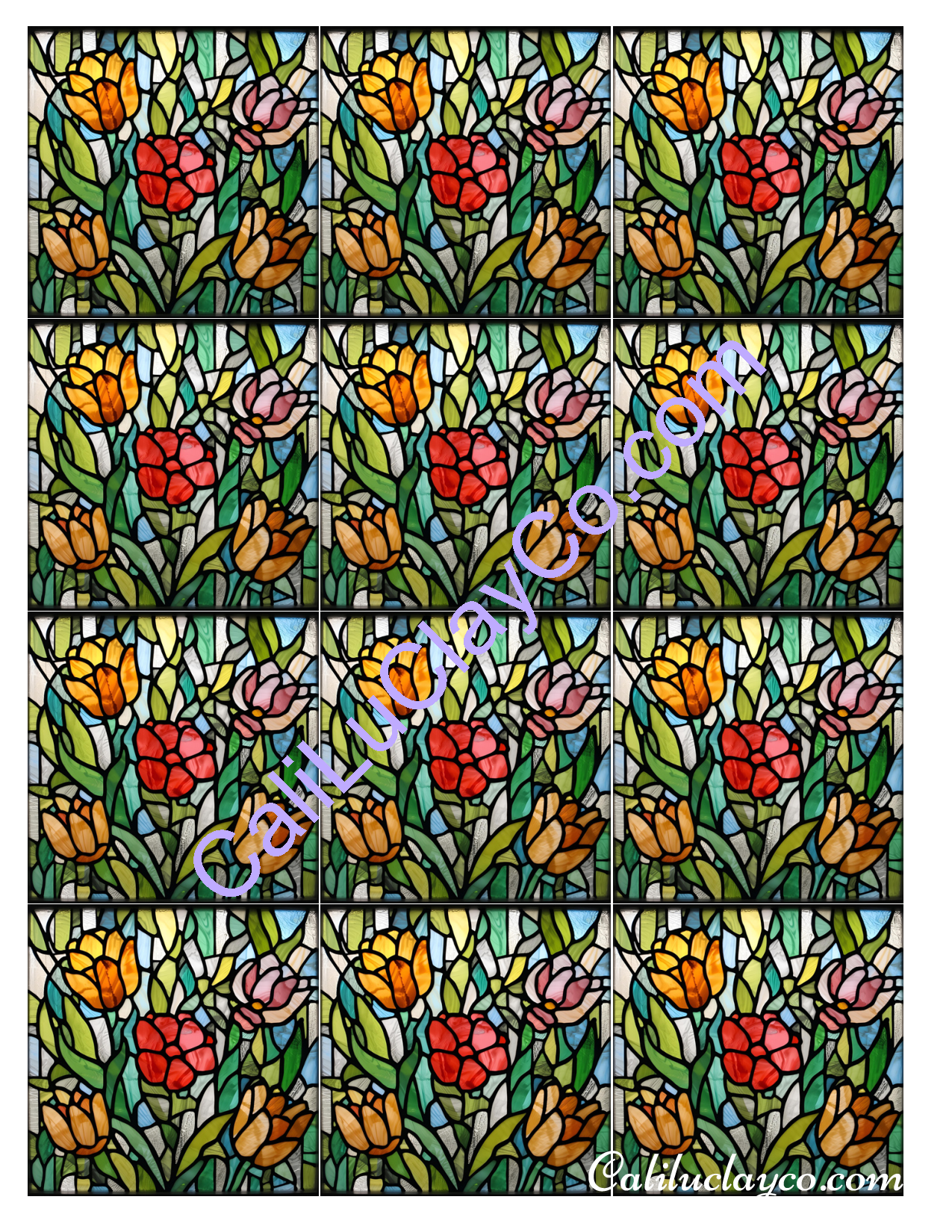 Floral Stained Glass #3 MULTI Left & Right Polymer Clay Water-Soluble Transfer Sheet / Tattoo Paper