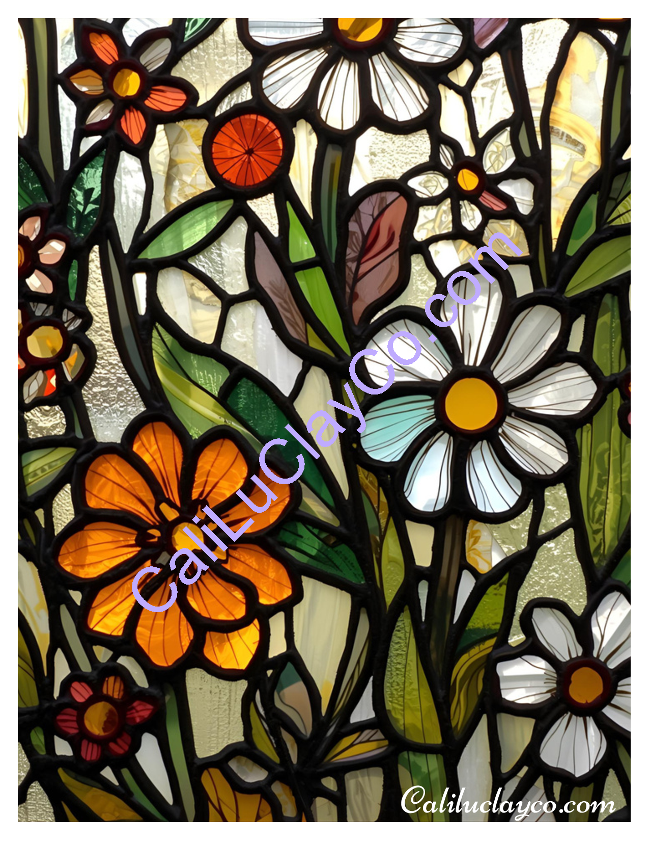 Floral Stained Glass #4 Left & Right Polymer Clay Water-Soluble Transfer Sheet / Tattoo Paper