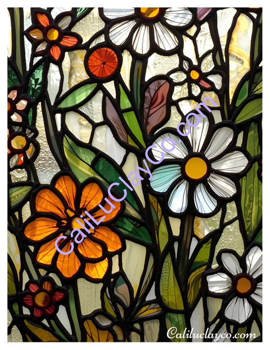 Floral Stained Glass #4 Left & Right Polymer Clay Water-Soluble Transfer Sheet / Tattoo Paper