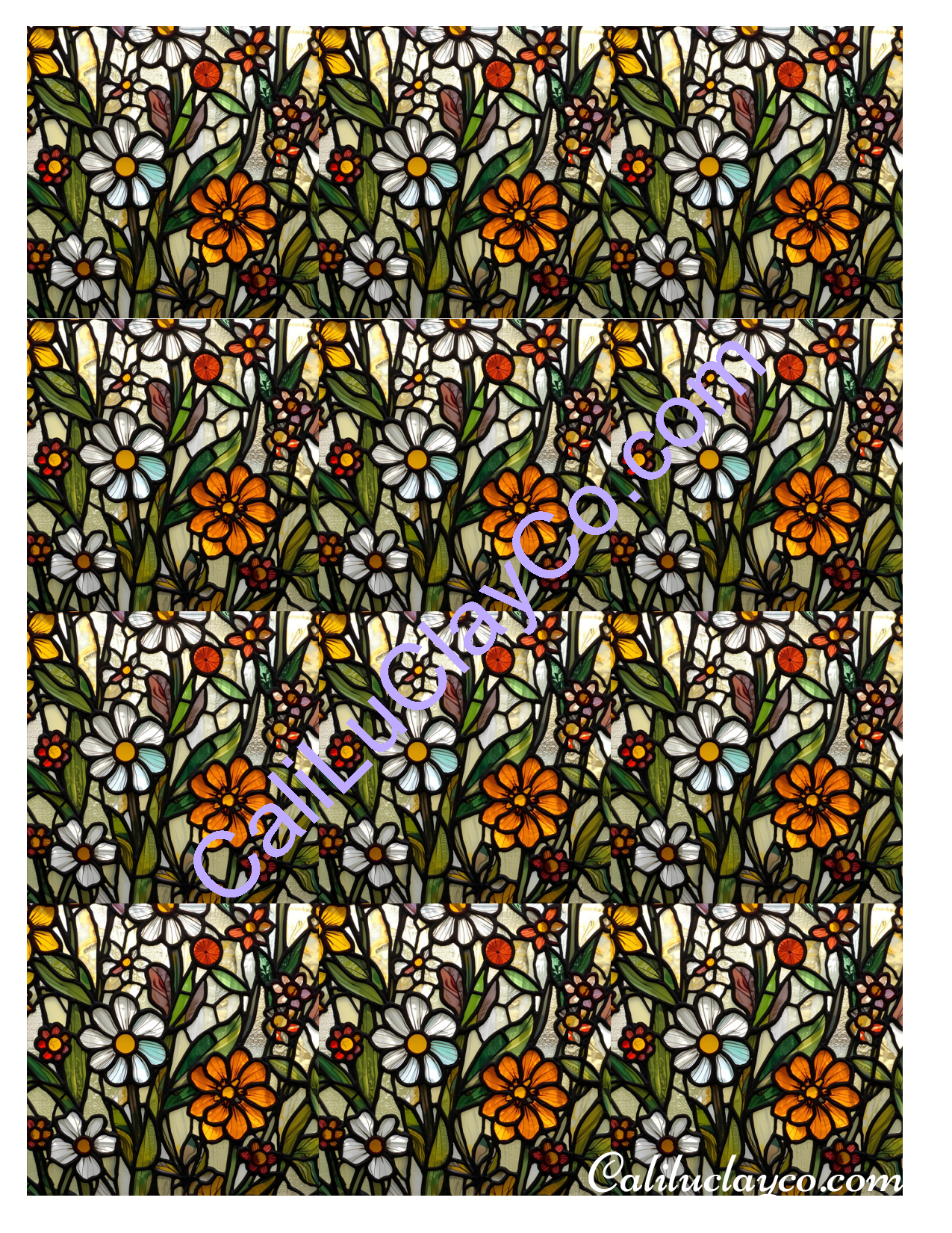 Floral Stained Glass #4 MULTI Left & Right Polymer Clay Water-Soluble Transfer Sheet / Tattoo Paper