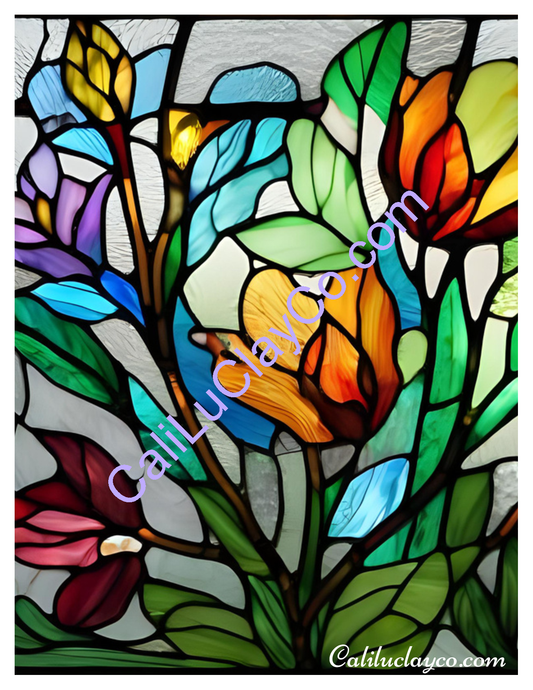 Floral Stained Glass #5 Left & Right Polymer Clay Water-Soluble Transfer Sheet / Tattoo Paper