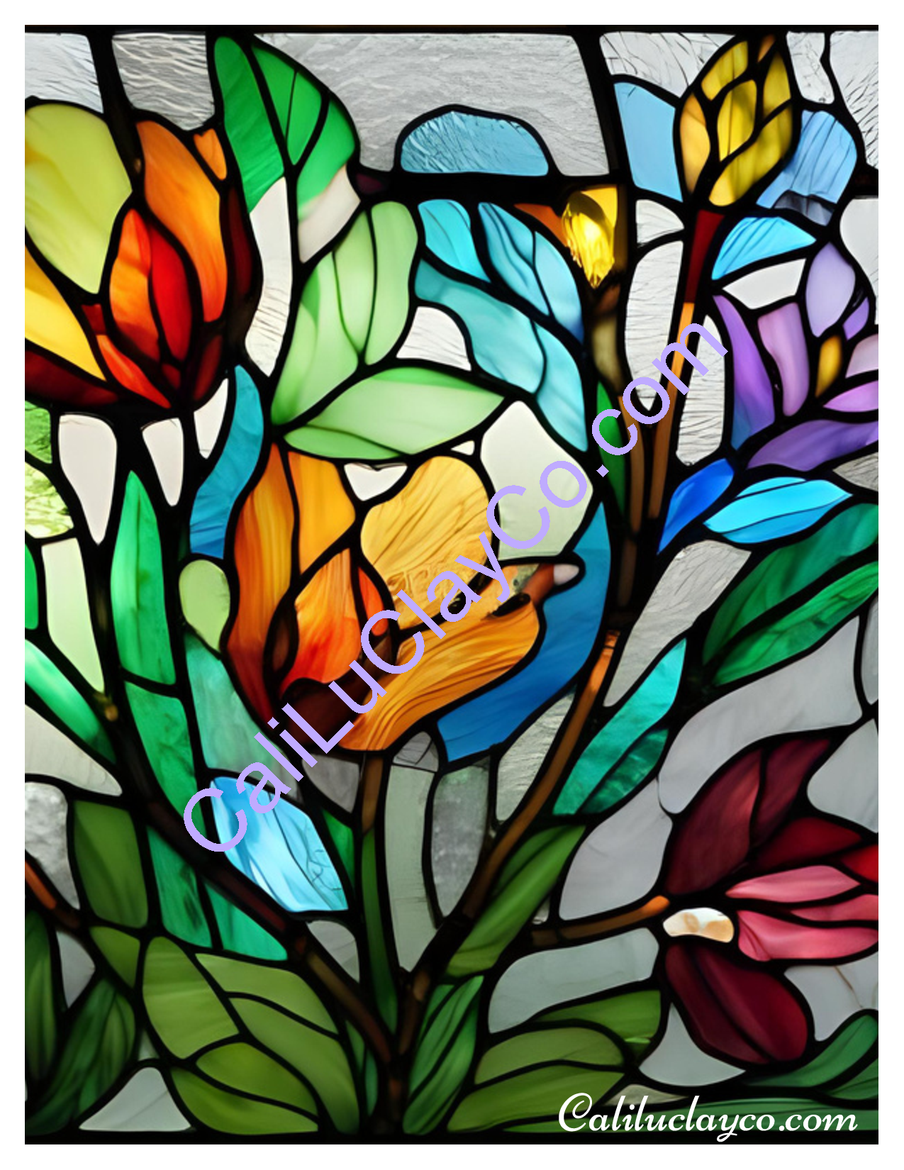 Floral Stained Glass #5 Left & Right Polymer Clay Water-Soluble Transfer Sheet / Tattoo Paper