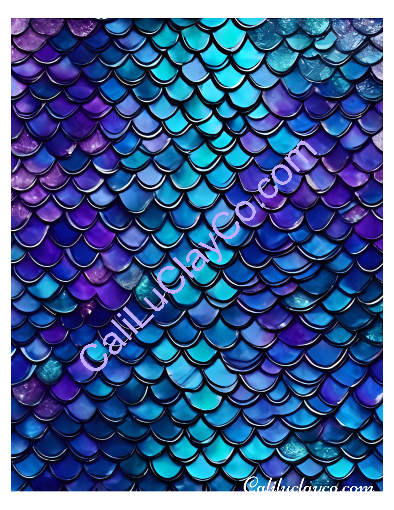 Teal & Purple Mermaid Scales #4 Large & Multi x12 Polymer Clay Water-Soluble Transfer Sheet / Tattoo Paper