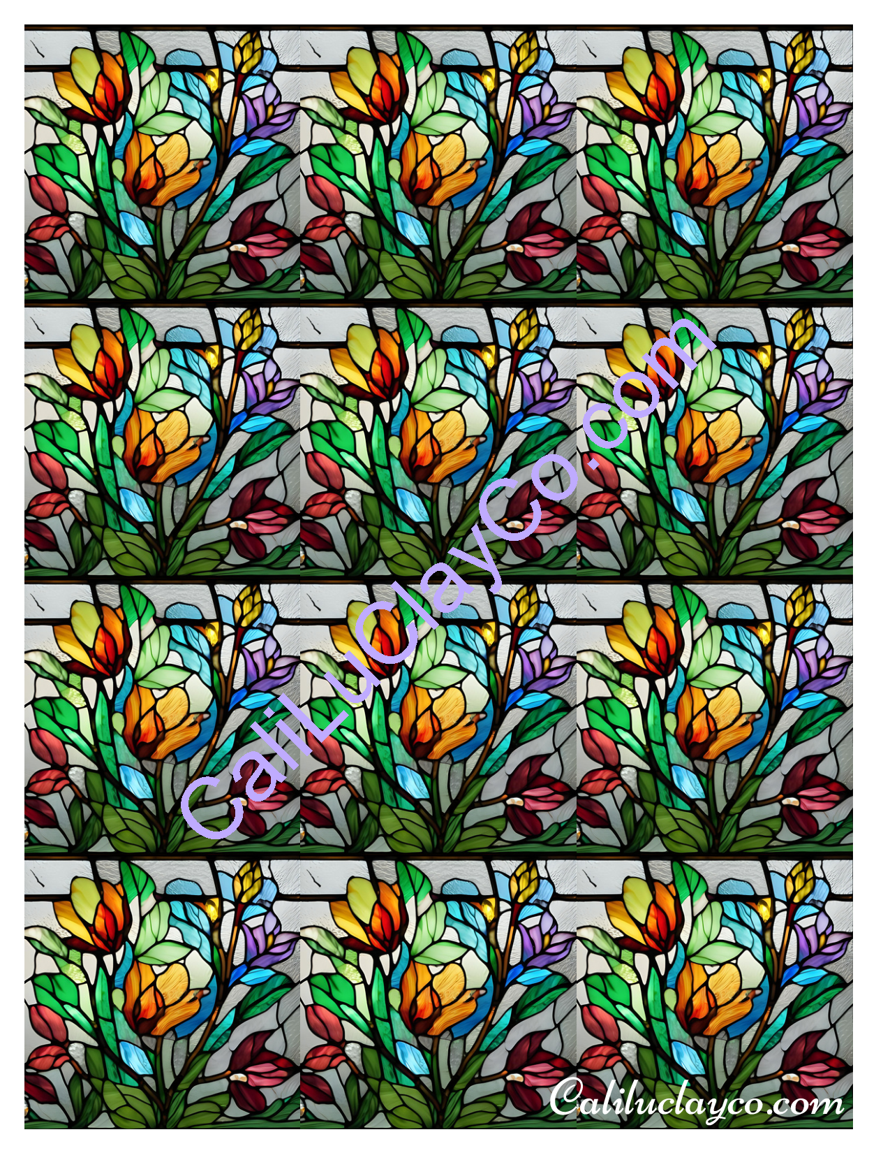 Floral Stained Glass #5 MULTI Left & Right Polymer Clay Water-Soluble Transfer Sheet / Tattoo Paper