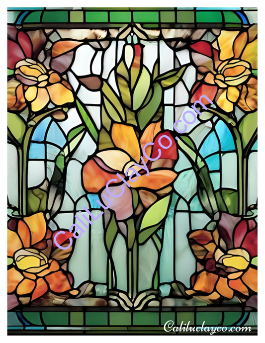 Floral Stained Glass #6 Left & Right Polymer Clay Water-Soluble Transfer Sheet / Tattoo Paper