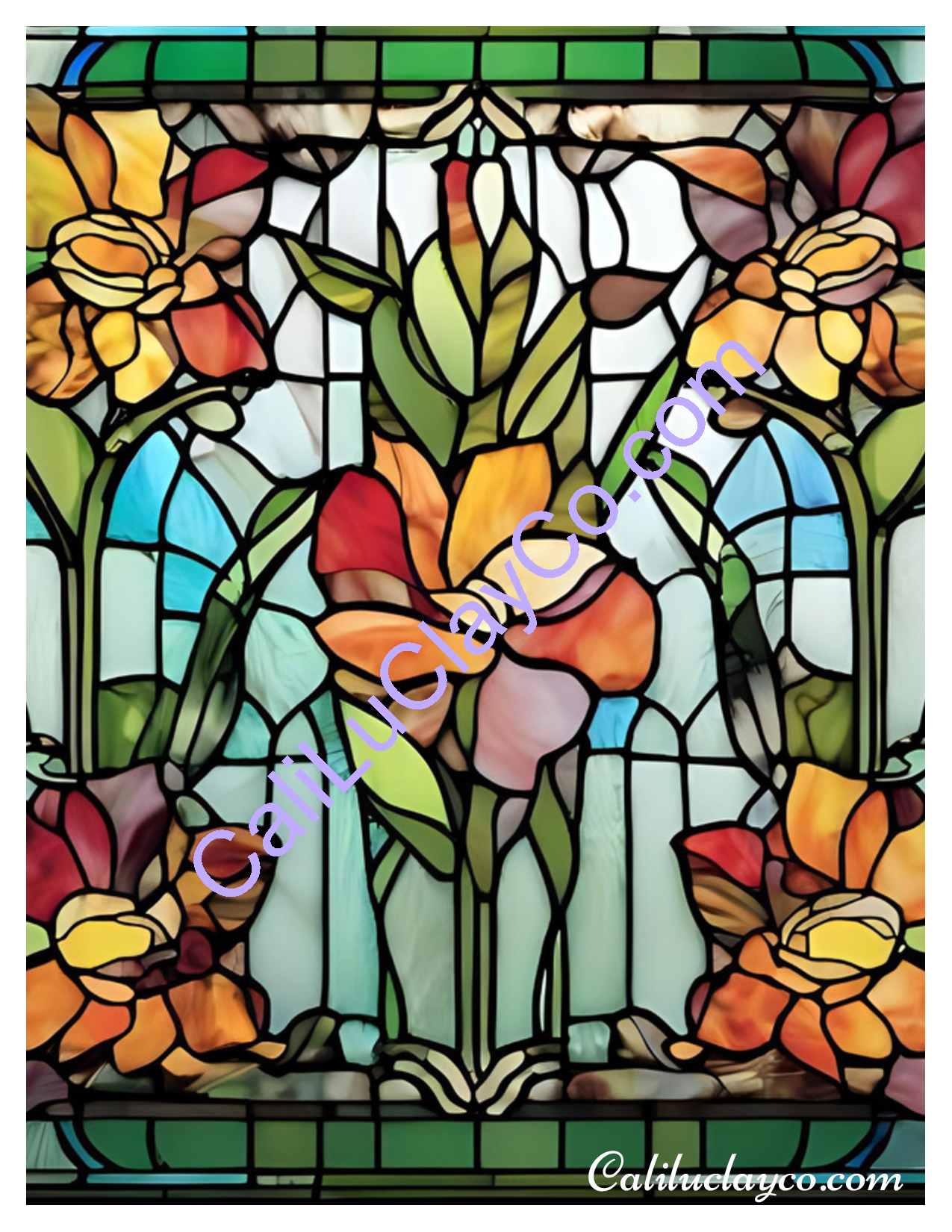 Floral Stained Glass #6 Left & Right Polymer Clay Water-Soluble Transfer Sheet / Tattoo Paper
