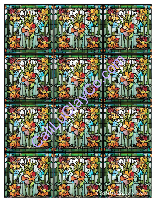 Floral Stained Glass #6 MULTI Left & Right Polymer Clay Water-Soluble Transfer Sheet / Tattoo Paper