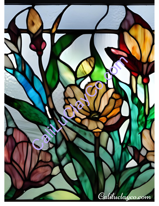 Floral Stained Glass #7 Left & Right Polymer Clay Water-Soluble Transfer Sheet / Tattoo Paper