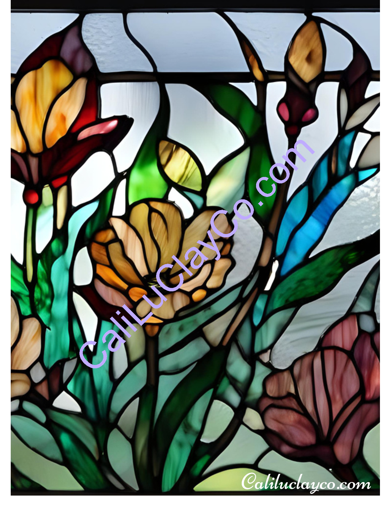 Floral Stained Glass #7 Left & Right Polymer Clay Water-Soluble Transfer Sheet / Tattoo Paper