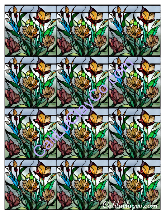 Floral Stained Glass #7 MULTI Left & Right Polymer Clay Water-Soluble Transfer Sheet / Tattoo Paper