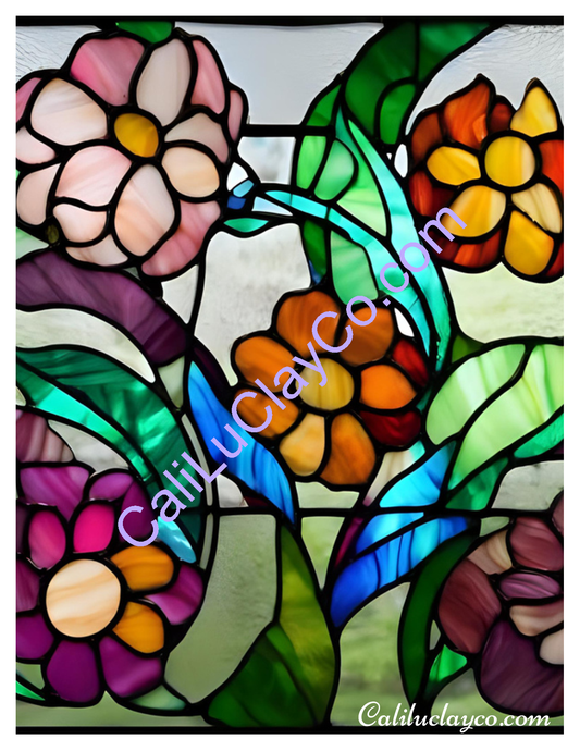 Floral Stained Glass #8 Left & Right Polymer Clay Water-Soluble Transfer Sheet / Tattoo Paper