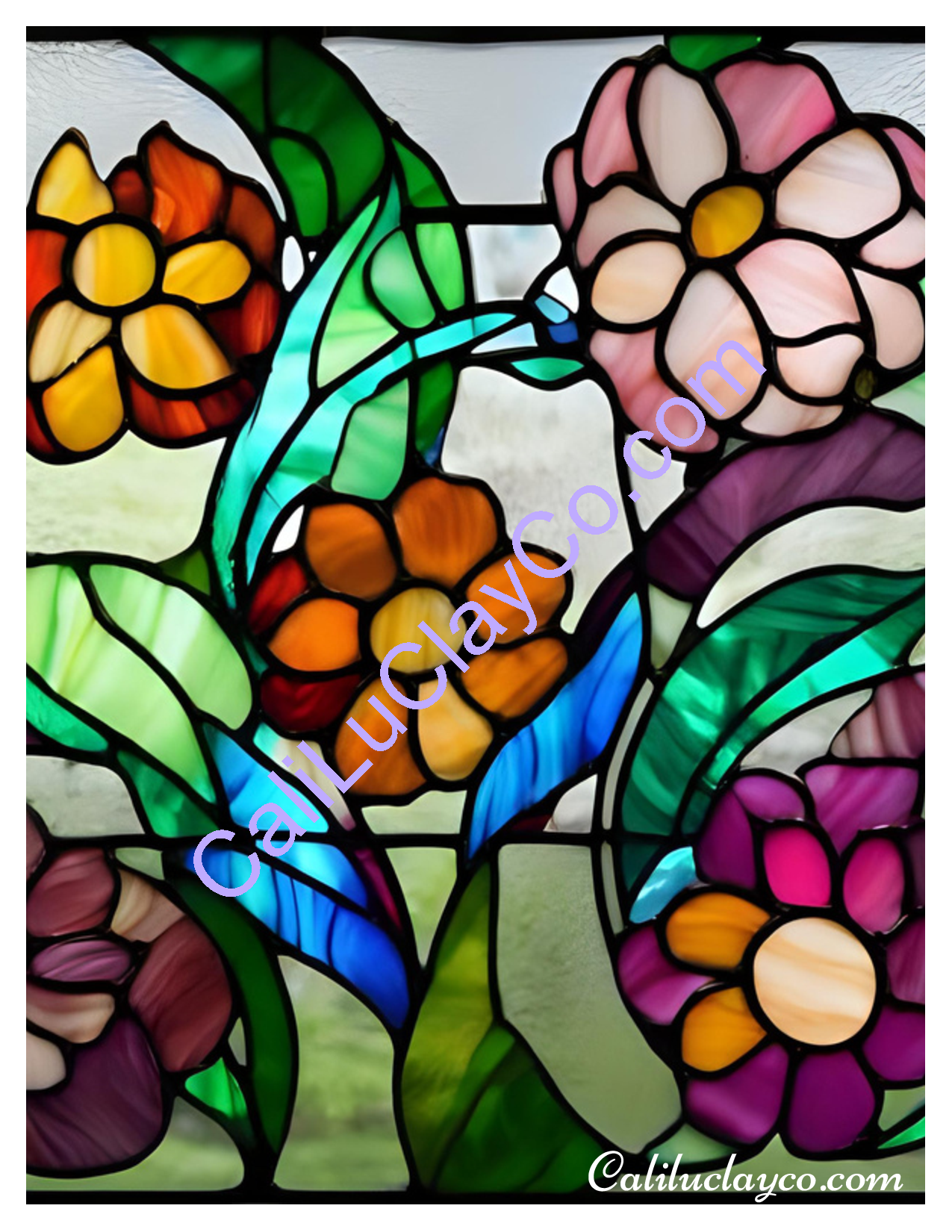 Floral Stained Glass #8 Left & Right Polymer Clay Water-Soluble Transfer Sheet / Tattoo Paper