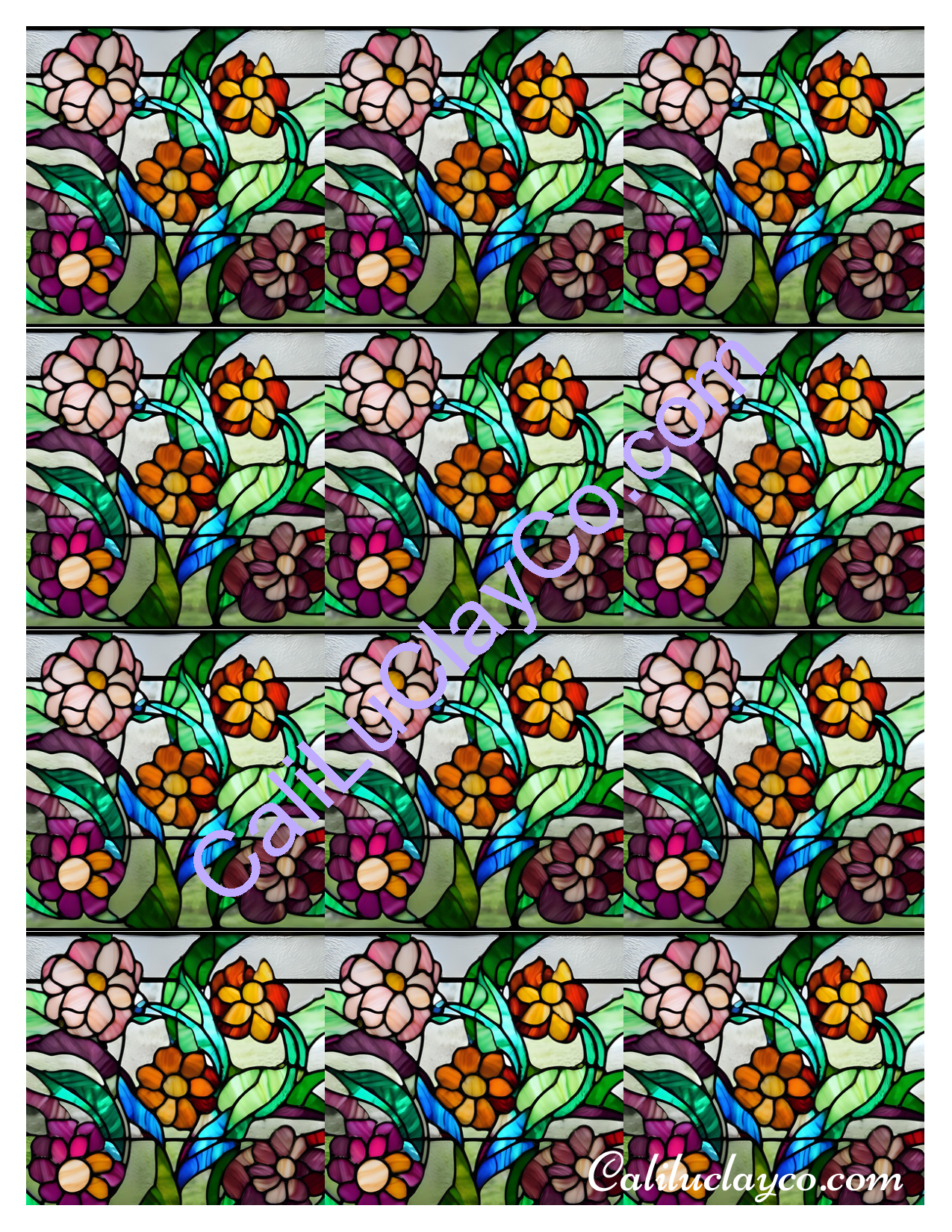 Floral Stained Glass #8 Left & Right Polymer Clay Water-Soluble Transfer Sheet / Tattoo Paper