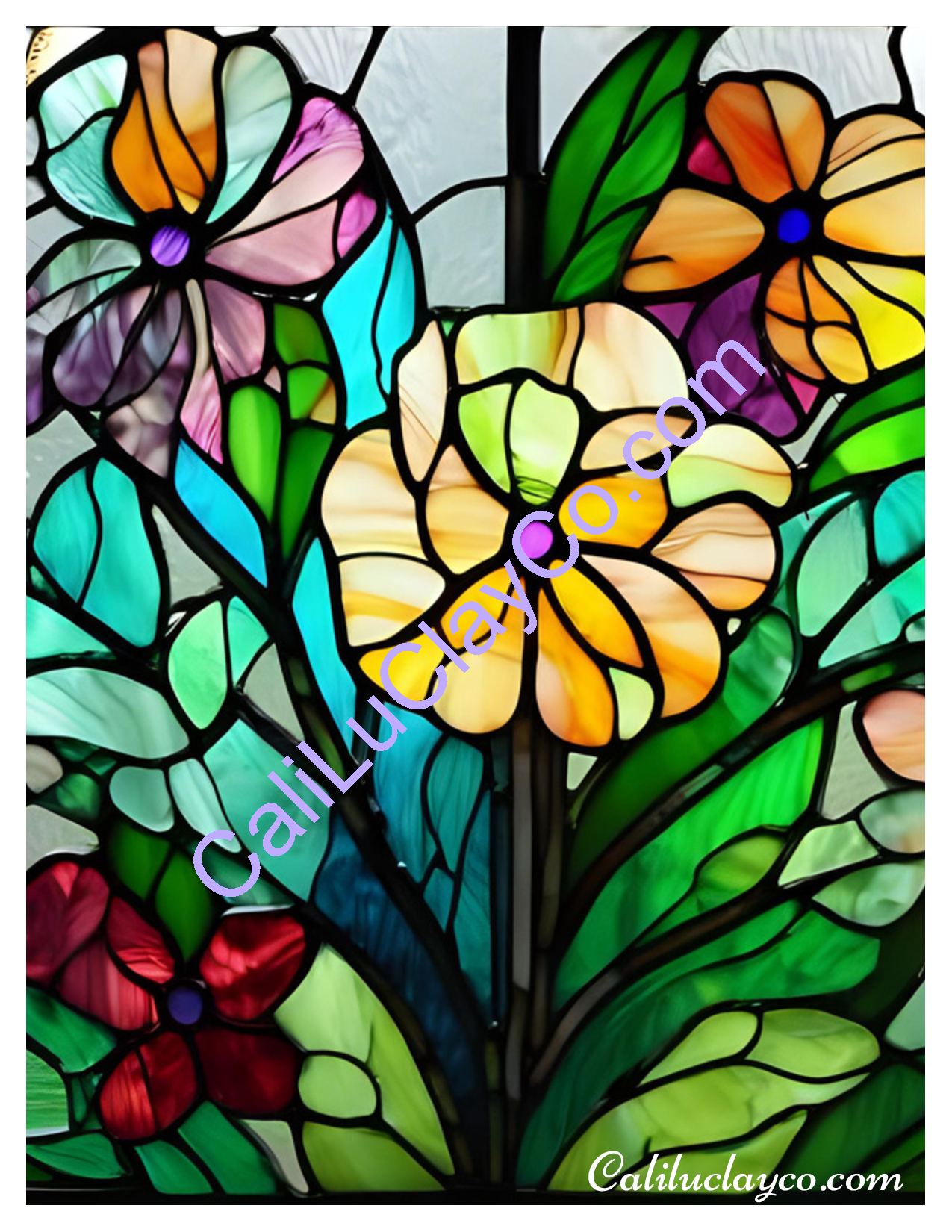 Floral Stained Glass #9 Left & Right Polymer Clay Water-Soluble Transfer Sheet / Tattoo Paper