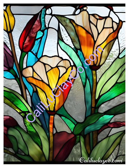 Floral Stained Glass #10 Left & Right Polymer Clay Water-Soluble Transfer Sheet / Tattoo Paper