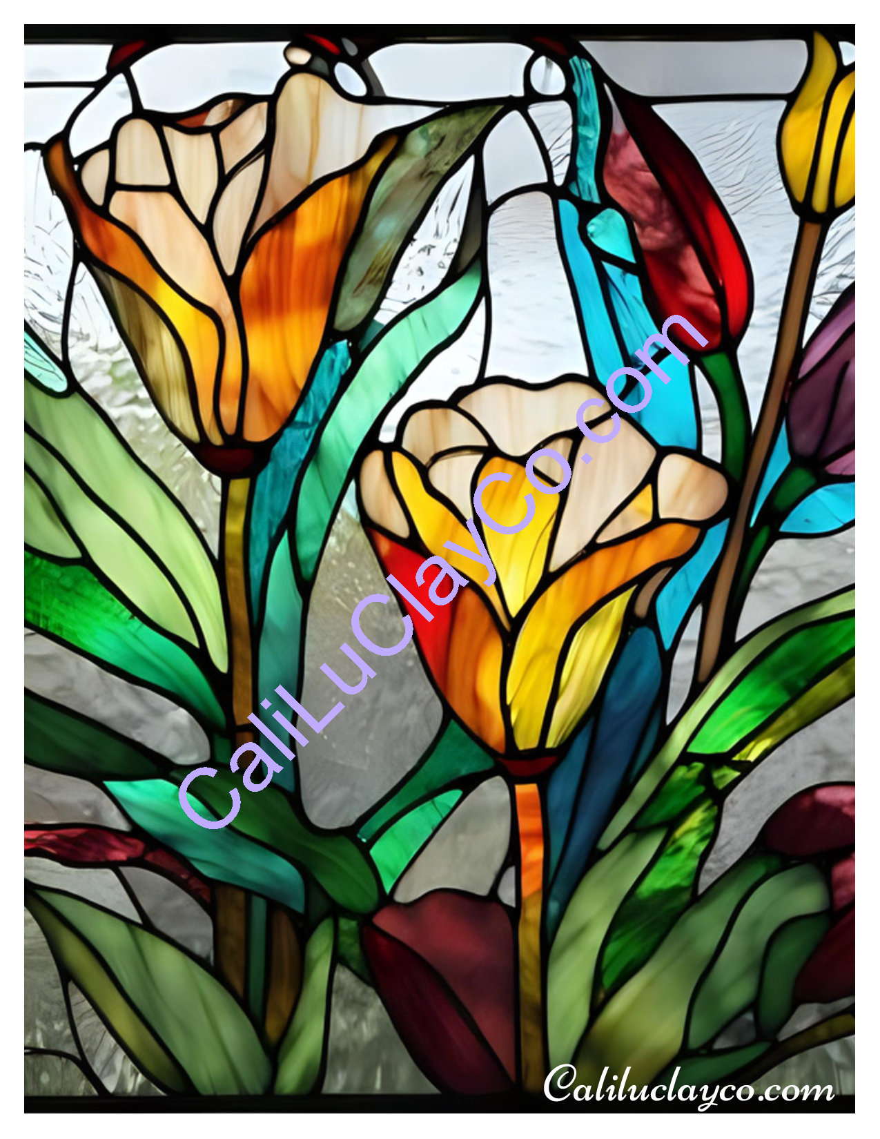 Floral Stained Glass #10 Left & Right Polymer Clay Water-Soluble Transfer Sheet / Tattoo Paper