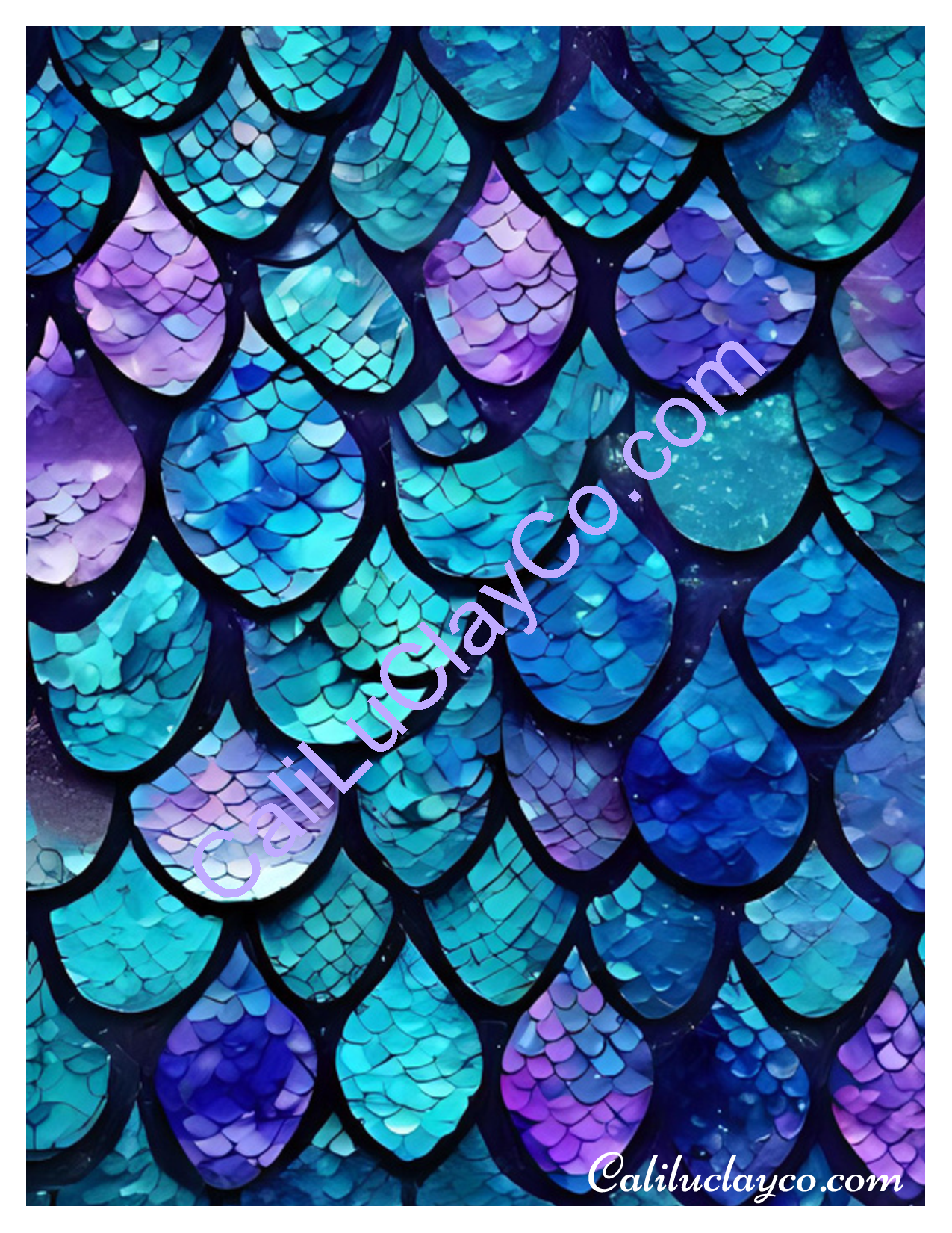 Teal & Purple Mermaid Scales #5 Large & Multi x12 Polymer Clay Water-Soluble Transfer Sheet / Tattoo Paper