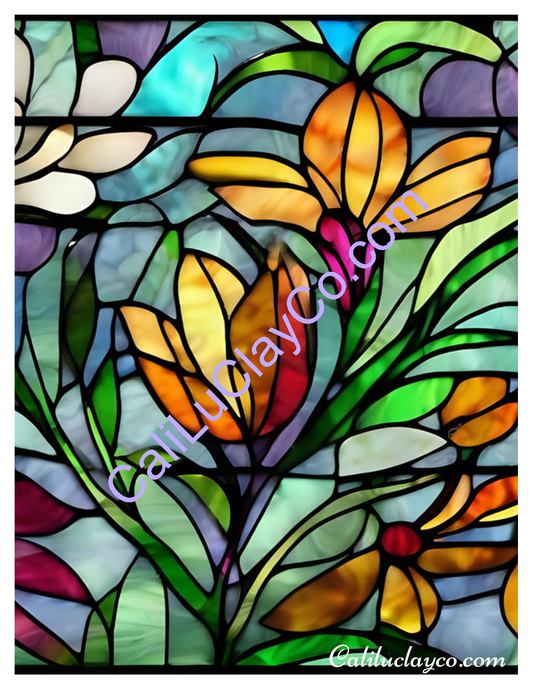 Floral Stained Glass #11 Left & Right Polymer Clay Water-Soluble Transfer Sheet / Tattoo Paper