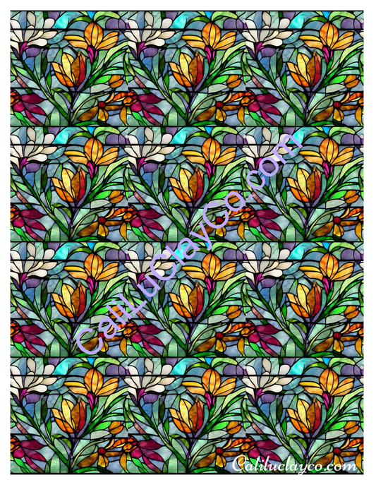 Floral Stained Glass #11 MULTI Left & Right Polymer Clay Water-Soluble Transfer Sheet / Tattoo Paper