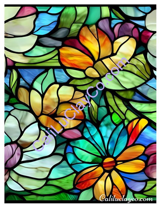 Floral Stained Glass #13 Left & Right Polymer Clay Water-Soluble Transfer Sheet / Tattoo Paper