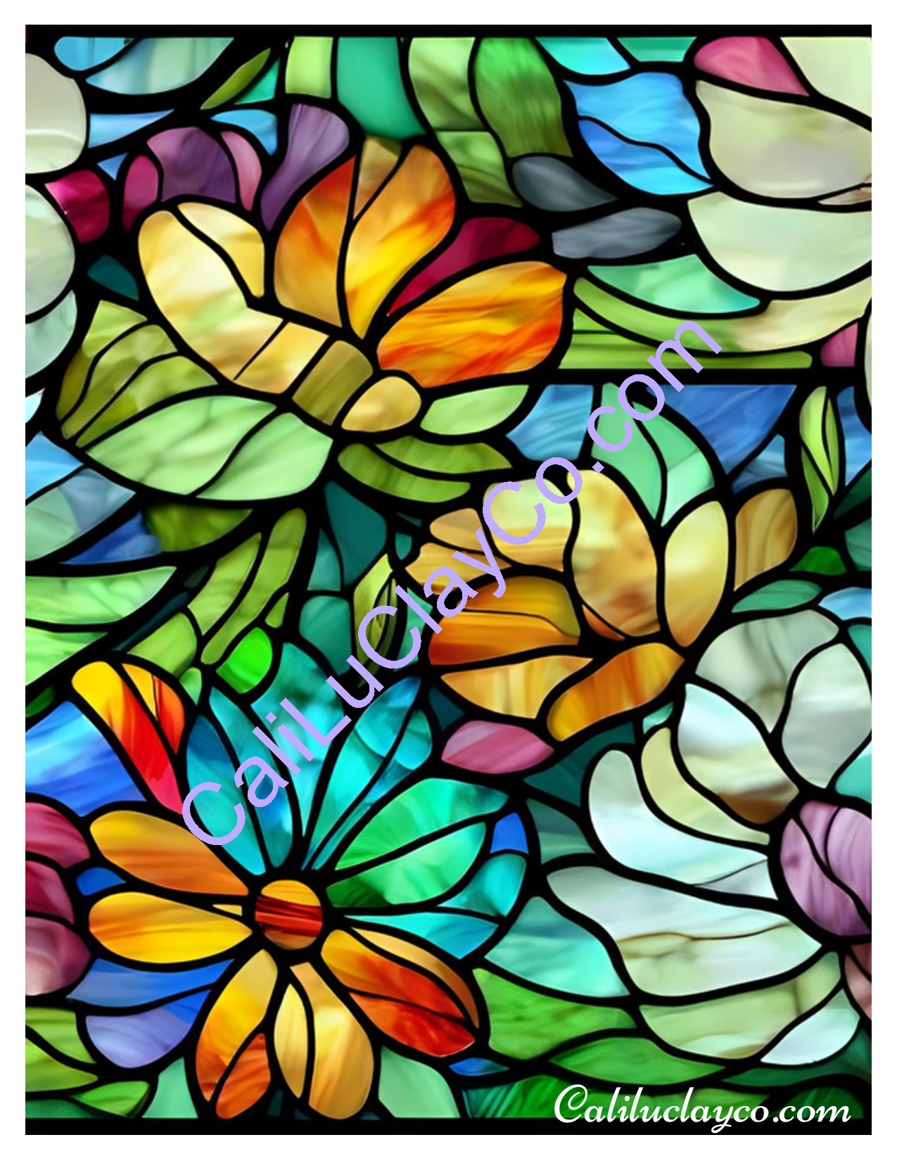 Floral Stained Glass #13 Left & Right Polymer Clay Water-Soluble Transfer Sheet / Tattoo Paper