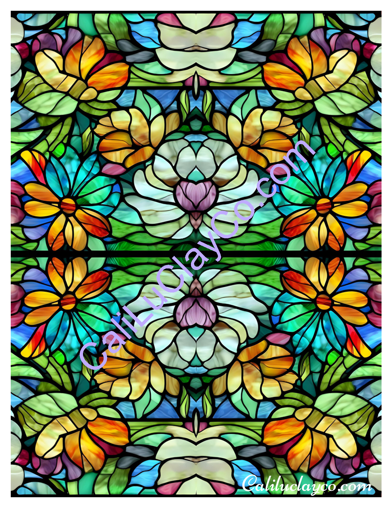 Floral Stained Glass #13 Left & Right Polymer Clay Water-Soluble Transfer Sheet / Tattoo Paper