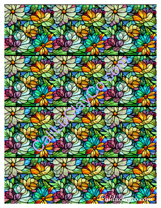 Floral Stained Glass #13 MULTI Left & Right Polymer Clay Water-Soluble Transfer Sheet / Tattoo Paper