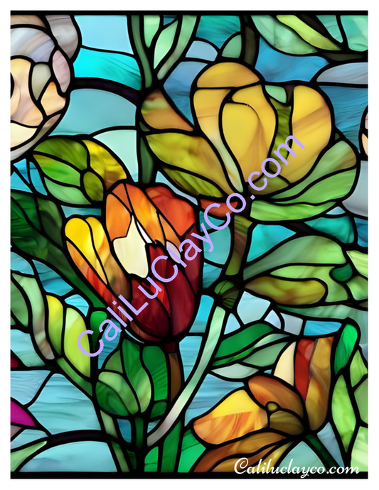 Floral Stained Glass #14 Left & Right Polymer Clay Water-Soluble Transfer Sheet / Tattoo Paper