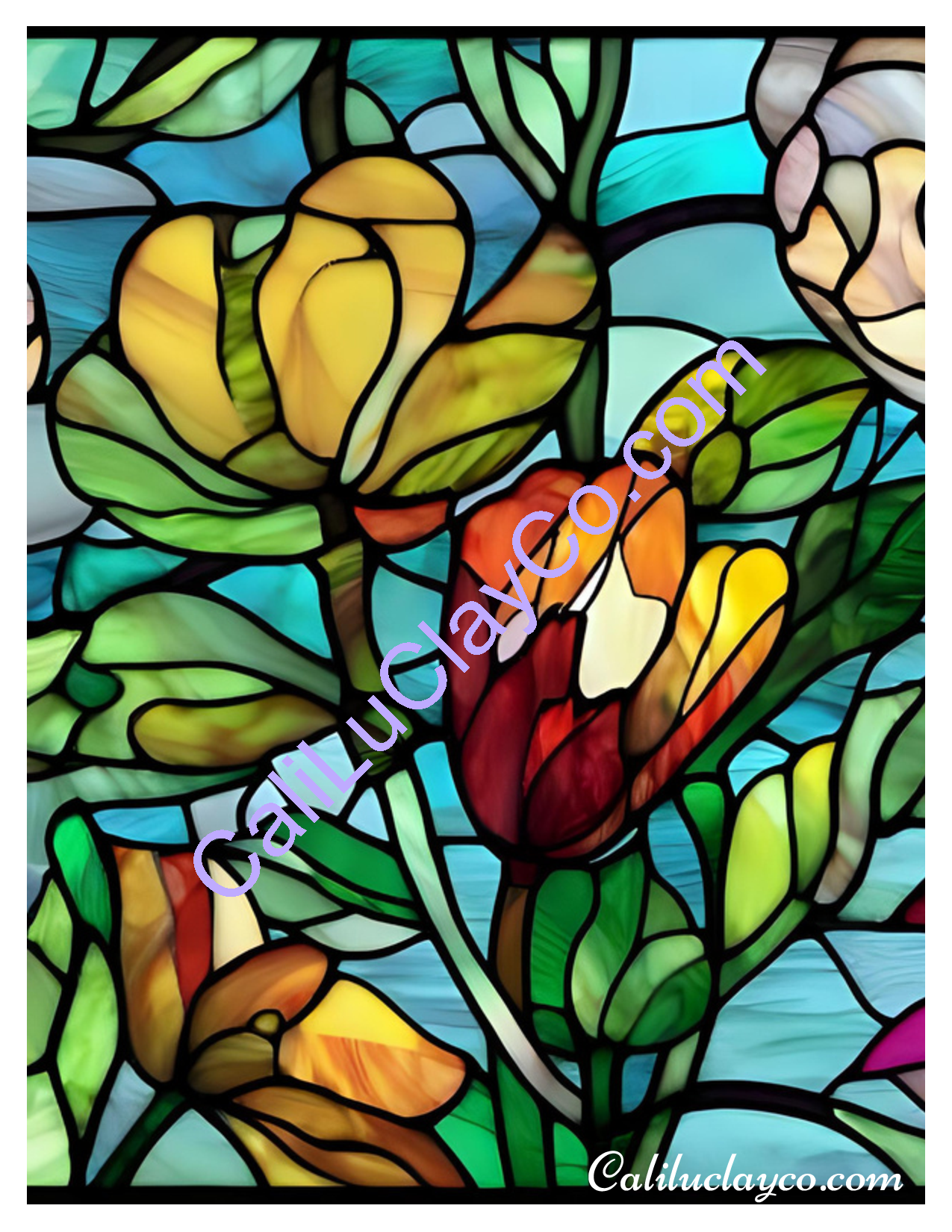 Floral Stained Glass #14 Left & Right Polymer Clay Water-Soluble Transfer Sheet / Tattoo Paper
