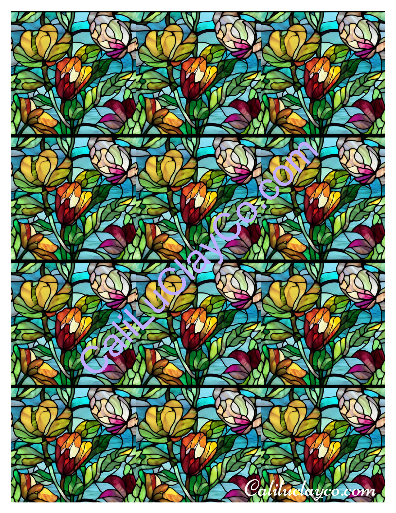 Floral Stained Glass #14 MULTI Left & Right Polymer Clay Water-Soluble Transfer Sheet / Tattoo Paper