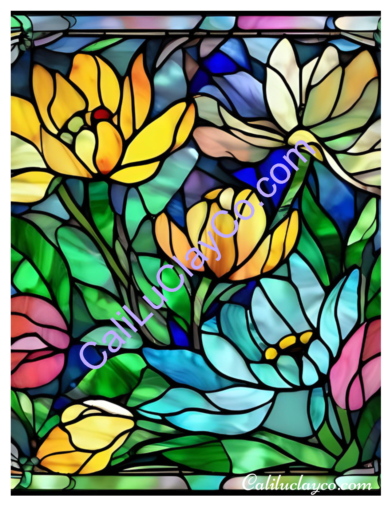 Floral Stained Glass #15 Left & Right Polymer Clay Water-Soluble Transfer Sheet / Tattoo Paper