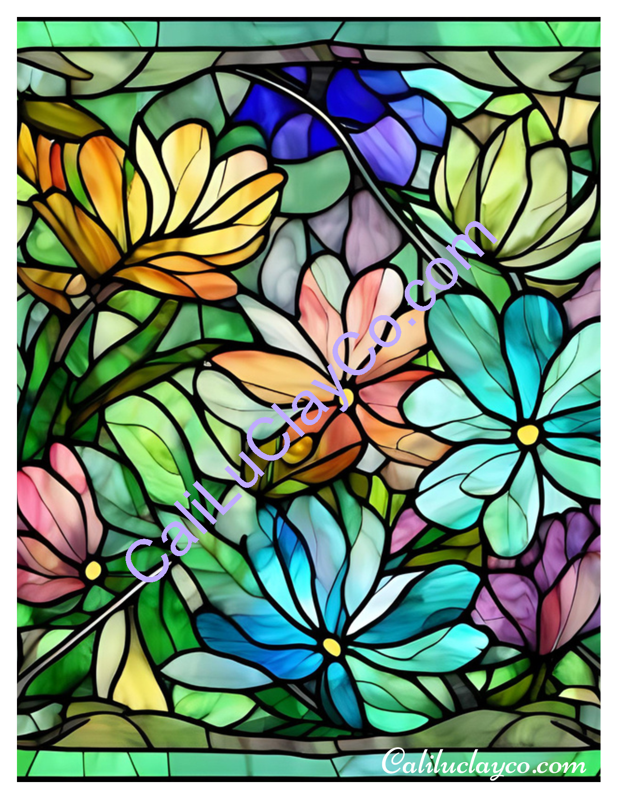 Floral Stained Glass #17 Left & Right Polymer Clay Water-Soluble Transfer Sheet / Tattoo Paper